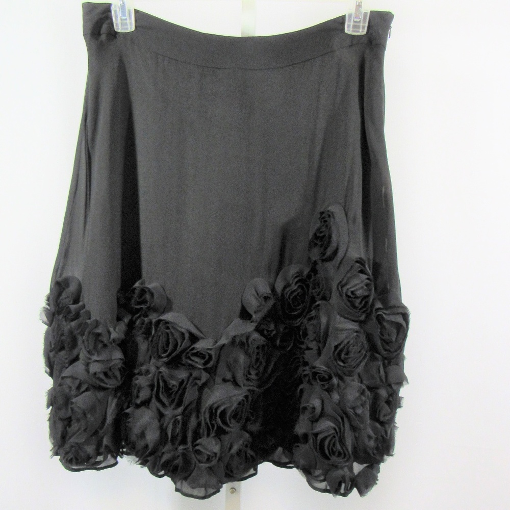 Talbots Black Silk Chiffon Rosette Hem Skirt 14